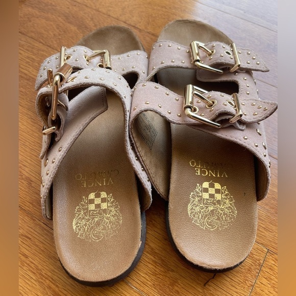 Vince Camuto Daphnee Pink Stud Leather Slide Sandal Size 7 - Picture 3 of 6